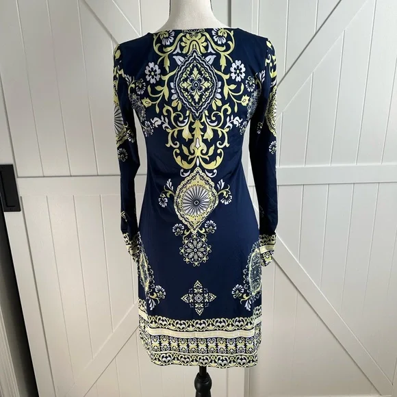 INC International Concepts Navy & Yellow Printed Shift Dress Size XS - Picture 3 of 6